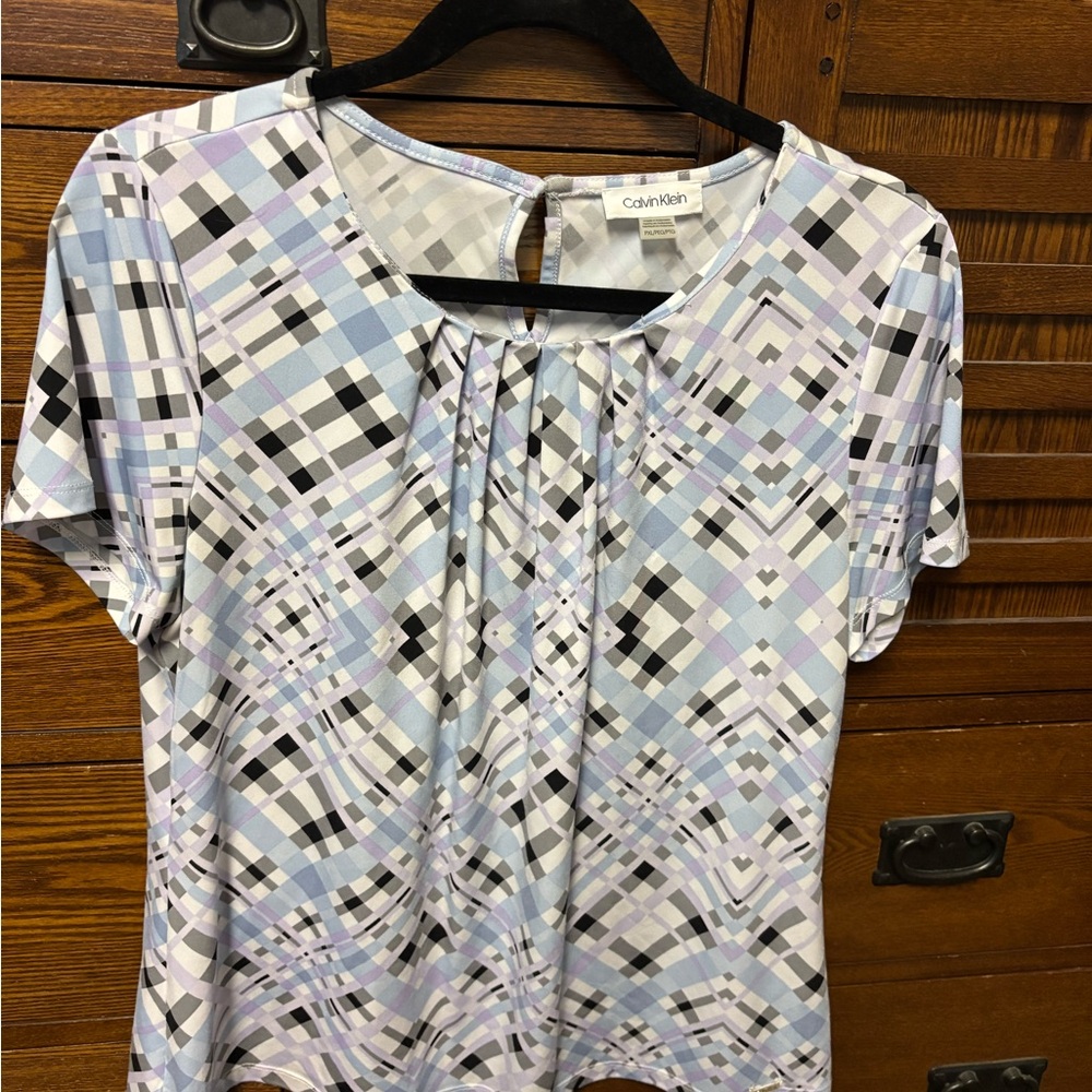 Calvin Klein Women's Plaid Top - Blue Lavender Gray Black